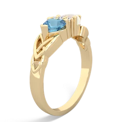 Blue Topaz Celtic Knot Double Heart 14K Yellow Gold ring R5040