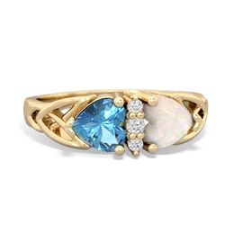 Blue Topaz Celtic Knot Double Heart 14K Yellow Gold ring R5040