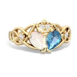 Blue Topaz 'One Heart' Celtic Knot Claddagh 14K Yellow Gold ring R5322