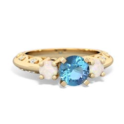 Blue Topaz Art Deco Eternal Embrace Engagement 14K Yellow Gold ring C2003