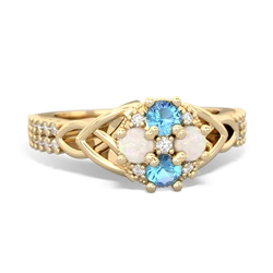 Blue Topaz Celtic Knot Cluster Engagement 14K Yellow Gold ring R26443RD