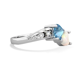 Blue Topaz Snuggling Hearts 14K White Gold ring R2178