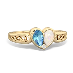 Blue Topaz Filligree 'One Heart' 14K Yellow Gold ring R5070