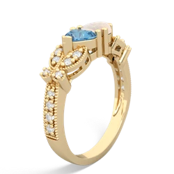 Blue Topaz Diamond Butterflies 14K Yellow Gold ring R5601