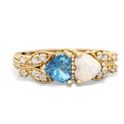 Blue Topaz Diamond Butterflies 14K Yellow Gold ring R5601