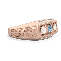 Blue Topaz Three Stone Tire Tread Men's 14K Rose Gold ring R0520