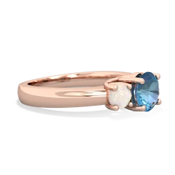 Blue Topaz Three Stone Round Trellis 14K Rose Gold ring R4018