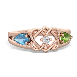 Blue Topaz Hearts Intertwined 14K Rose Gold ring R5880