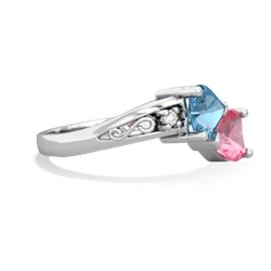 Blue Topaz Snuggling Hearts 14K White Gold ring R2178