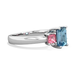 Blue Topaz Three Stone Emerald-Cut Trellis 14K White Gold ring R4021