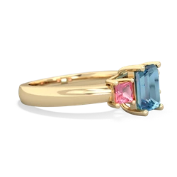 Blue Topaz Three Stone Emerald-Cut Trellis 14K Yellow Gold ring R4021