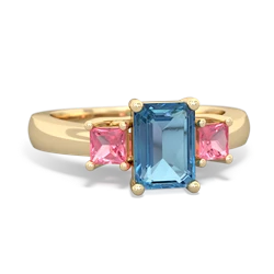 Blue Topaz Three Stone Emerald-Cut Trellis 14K Yellow Gold ring R4021