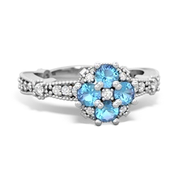 Blue Topaz Sparkling Tiara Cluster 14K White Gold ring R26293RD