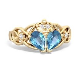 Blue Topaz 'One Heart' Celtic Knot Claddagh 14K Yellow Gold ring R5322