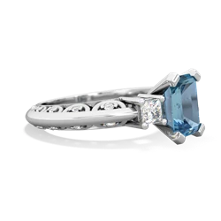 Blue Topaz Art Deco Diamond 8X6 Emerald-Cut Engagement 14K White Gold ring R20018EM