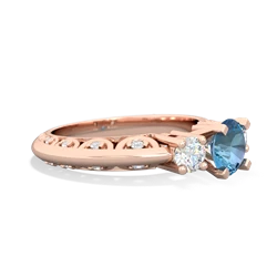 Blue Topaz Art Deco Diamond 6Mm Round Engagment 14K Rose Gold ring R2003