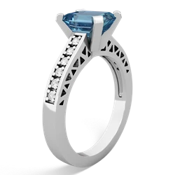 Blue Topaz Art Deco Engagement 8X6mm Emerald-Cut 14K White Gold ring R26358EM