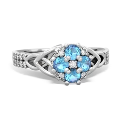 Blue Topaz Celtic Knot Cluster Engagement 14K White Gold ring R26443RD