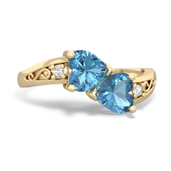 Blue Topaz Snuggling Hearts 14K Yellow Gold ring R2178