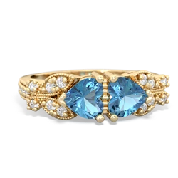 Blue Topaz Diamond Butterflies 14K Yellow Gold ring R5601