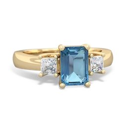 Blue Topaz Diamond Three Stone Emerald-Cut Trellis 14K Yellow Gold ring R4021