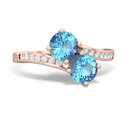 Blue Topaz Channel Set Two Stone 14K Rose Gold ring R5303