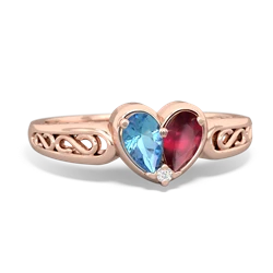 Blue Topaz Filligree 'One Heart' 14K Rose Gold ring R5070