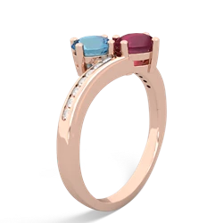 Blue Topaz Channel Set Two Stone 14K Rose Gold ring R5303