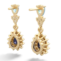 Blue Topaz Halo Pear Dangle 14K Yellow Gold earrings E1882