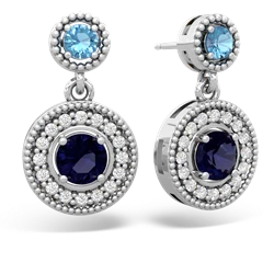 Blue Topaz Halo Dangle 14K White Gold earrings E5319