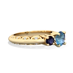 Blue Topaz Art Deco Eternal Embrace Engagement 14K Yellow Gold ring C2003