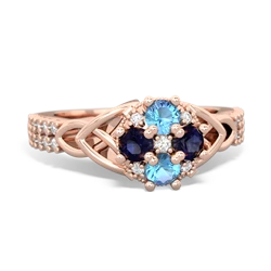 Blue Topaz Celtic Knot Cluster Engagement 14K Rose Gold ring R26443RD