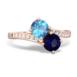 Blue Topaz Channel Set Two Stone 14K Rose Gold ring R5303