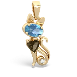 Blue Topaz Kitten 14K Yellow Gold pendant P5780