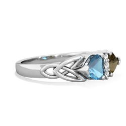 Blue Topaz Celtic Knot Double Heart 14K White Gold ring R5040