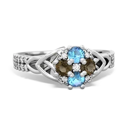 Blue Topaz Celtic Knot Cluster Engagement 14K White Gold ring R26443RD