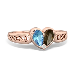 Blue Topaz Filligree 'One Heart' 14K Rose Gold ring R5070