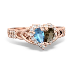 Blue Topaz Celtic Knot Two Hearts As One 14K Rose Gold ring R2644HRT