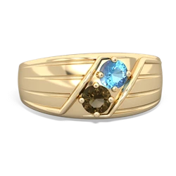 Blue Topaz Men's Streamline 14K Yellow Gold ring R0460