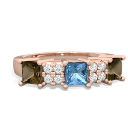 Blue Topaz Three Stone Diamond Cluster 14K Rose Gold ring R2592