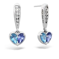 Blue Topaz Filligree Heart 14K White Gold earrings E5070