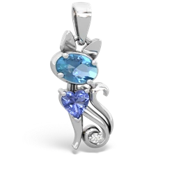 Blue Topaz Kitten 14K White Gold pendant P5780