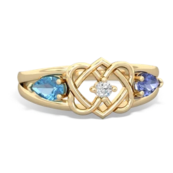 Blue Topaz Hearts Intertwined 14K Yellow Gold ring R5880