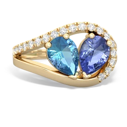 Blue Topaz Nestled Heart Keepsake 14K Yellow Gold ring R5650