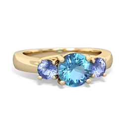 Blue Topaz Three Stone Round Trellis 14K Yellow Gold ring R4018