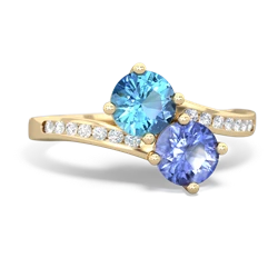 Blue Topaz Channel Set Two Stone 14K Yellow Gold ring R5303