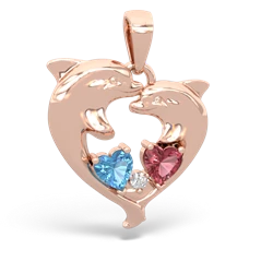 Blue Topaz Dolphin Heart 14K Rose Gold pendant P5820