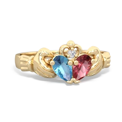 Blue Topaz 'Our Heart' Claddagh 14K Yellow Gold ring R2388