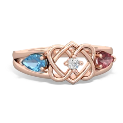 Blue Topaz Hearts Intertwined 14K Rose Gold ring R5880