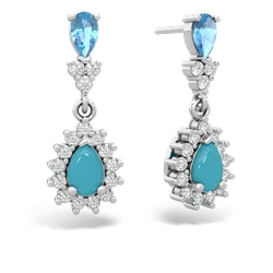 Blue Topaz Halo Pear Dangle 14K White Gold earrings E1882